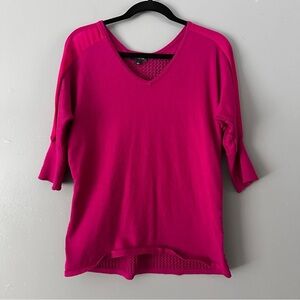 The Limited Sheer Shoulder Eyelet Back V-Neck Sweater | Raspberry Pink Purple‎